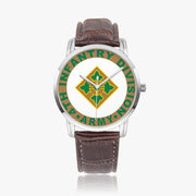 4th Infantry Division-Wide Type Silver Watch with a Brown Leather Band