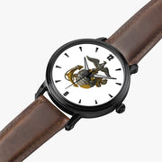 United States Marine Corps-46mm Automatic Watch is displayed in a perspective view on a white background with a brown leather band