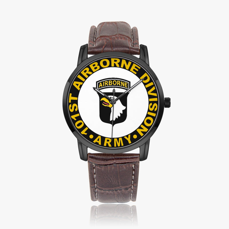 101st Airborne Division-Wide Type Black Watch with a Brown Leather Band