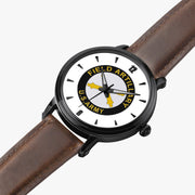 Field Artillery-46mm Automatic Watch is displayed in a perspective view on a white background with a brown leather band