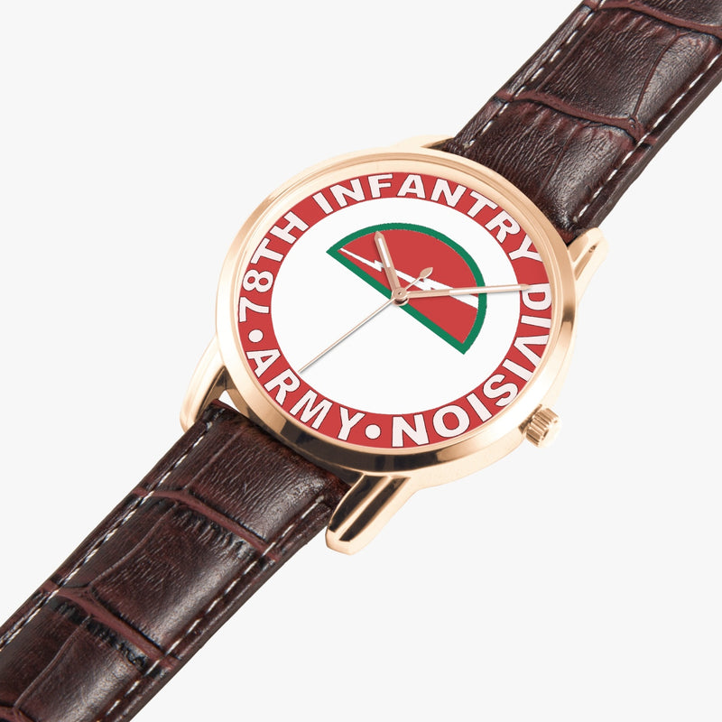 78th Infantry Division-Wide Type Golden Watch is displayed in a perspective view on a white background with the brown leather band