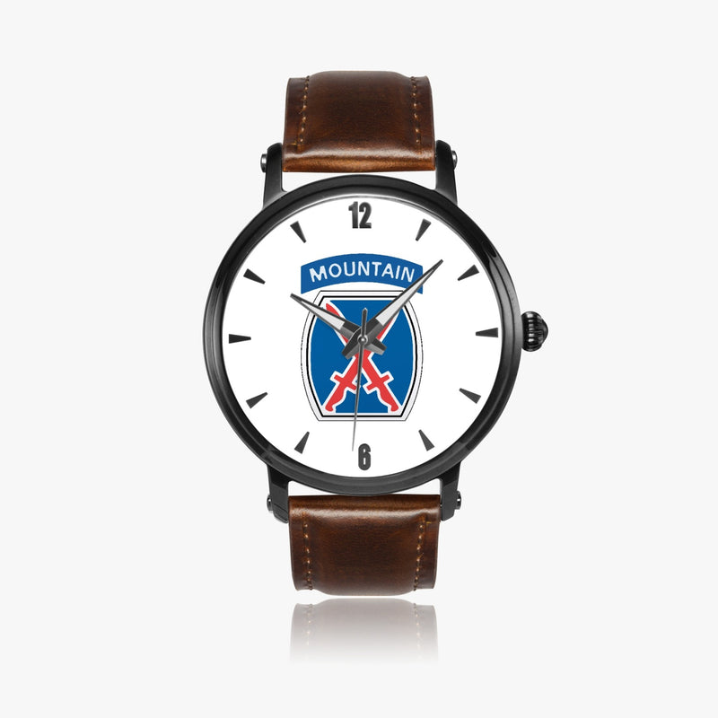 10th Mountain Division-46mm Automatic Watch with a Brown Leather Band