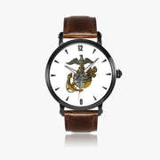 United States Marine Corps-46mm Automatic Watch with a Brown Leather Band