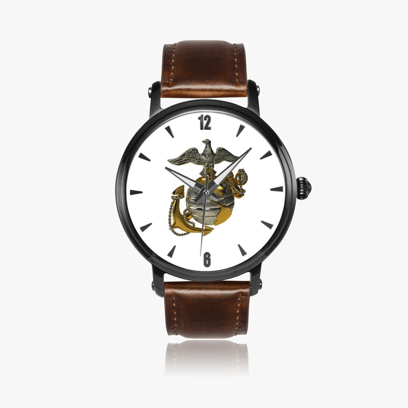 United States Marine Corps-46mm Automatic Watch with a Brown Leather Band