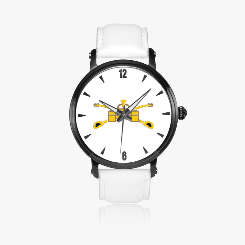 Army Armor-46mm Automatic Watch with a White Leather Band