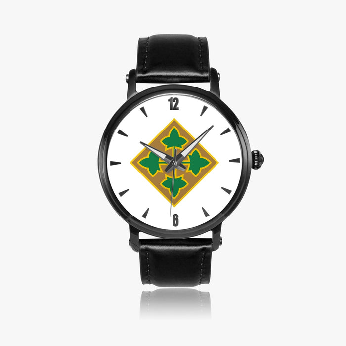 4th Infantry Division-46mm Automatic Watch with a Black Leather Band
