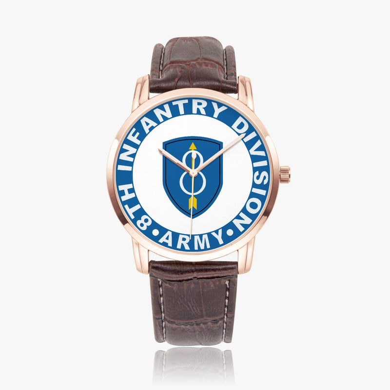 8th Infantry Division-Wide Type Golden Watch with a Brown Leather Band