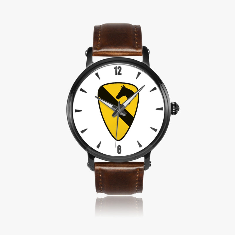 1st Cavalry Division-46mm Automatic Watch with a Brown Leather Band