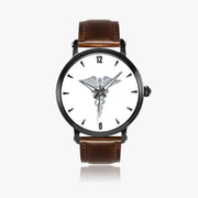 Hospital Corpsman-46mm Automatic Watch with a Brown Leather Band