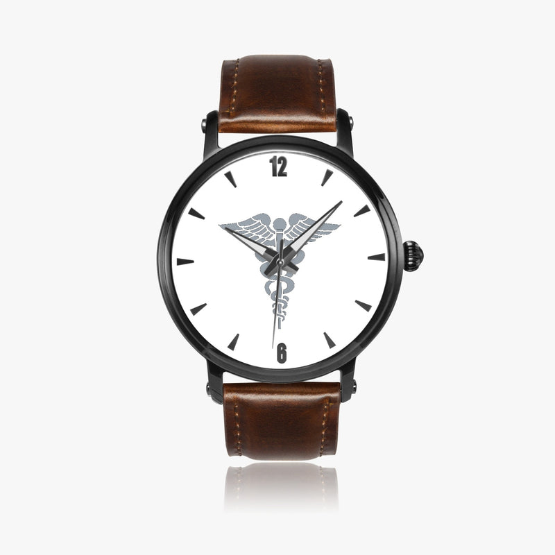 Hospital Corpsman-46mm Automatic Watch with a Brown Leather Band