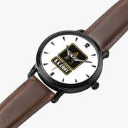 US Army-46mm Automatic Watch is displayed in a perspective view on a white background with a brown leather band