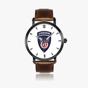 11th Airborne Division-46mm Automatic Watch with a Brown Leather Band