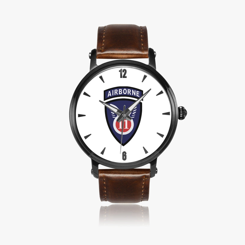 11th Airborne Division-46mm Automatic Watch with a Brown Leather Band