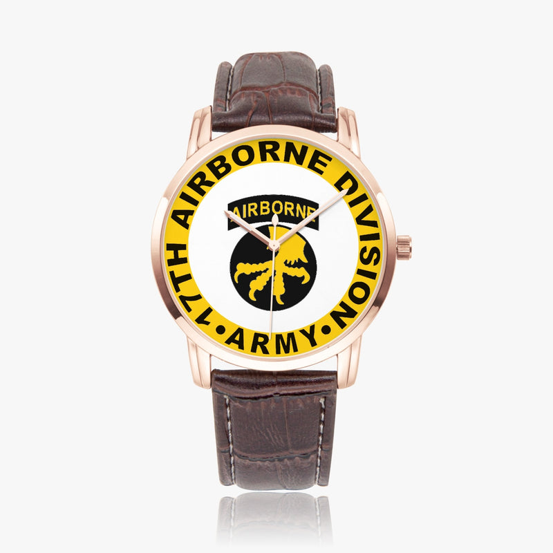17th Airborne Division-Wide Type Golden Watch with a Brown Leather Band