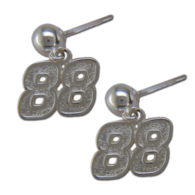 Show your support with #88 NASCAR Driver Sterling Silver Ball Earrings—sporty, stylish studs featuring dangling number "88" charms for dedicated racing fans.