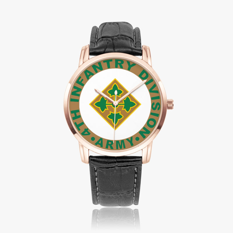 4th Infantry Division-Wide Type Golden Watch with a Black Leather Band