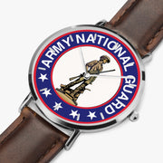 Perspective View - US Army National Guard Ultra Thin Watch (Brown Strap)