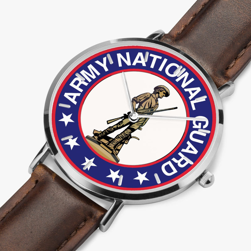 Perspective View - US Army National Guard Ultra Thin Watch (Brown Strap)