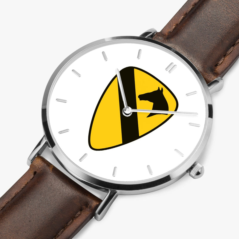Perspective View - 1st Cavalry Division Ultra Thin Watch (Brown Strap)