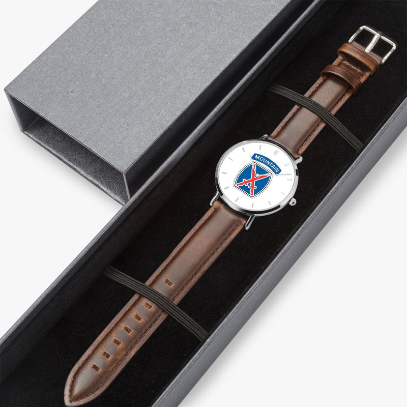 Watch Case with 10th Mountain Division Ultra Thin Watch (Brown Strap)