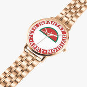 78th Infantry Division Goldtone Watch is displayed in a perspective view on a white background with the gold metal strap stretched out.