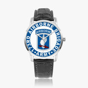 173rd Airborne Brigade-Wide Type Silver Watch with a Black Leather Band