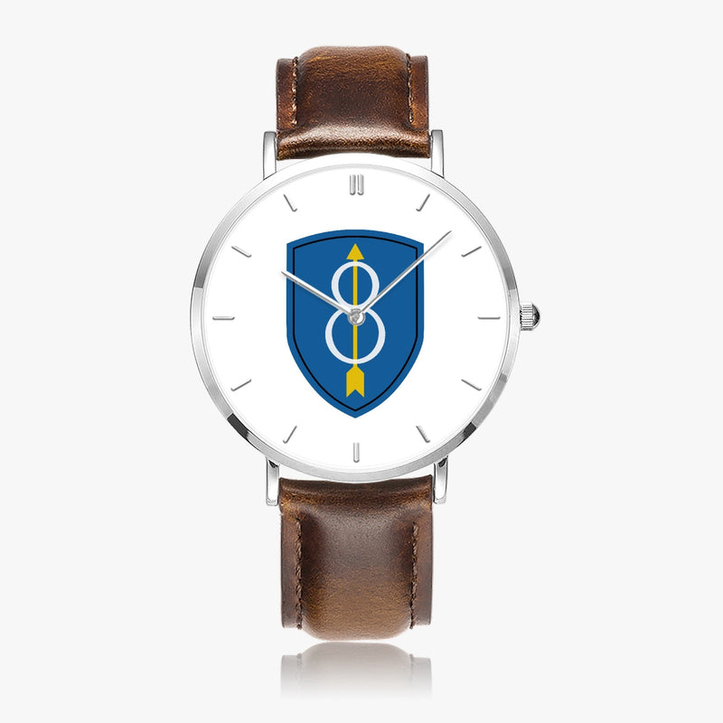 Top View - 8th Infantry Division Ultra Thin Watch (Brown Strap)
