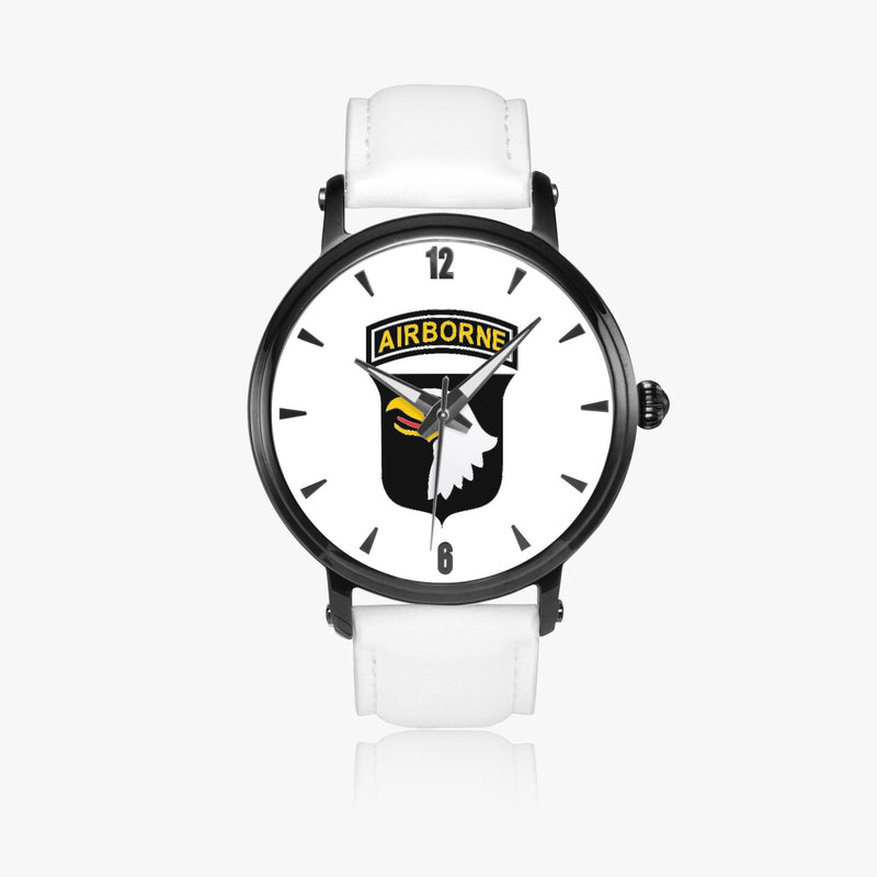 101st Airborne Division-46mm Automatic Watch with a White Leather Band