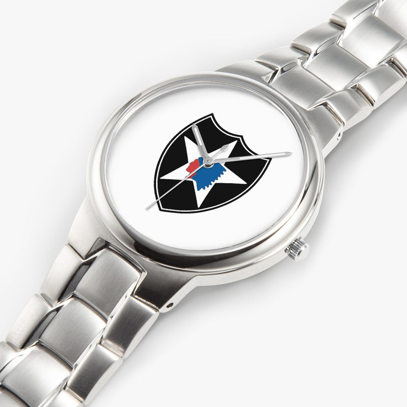 Top View - 2nd Infantry Division-Silver Stainless Steel Silver Quartz Watch