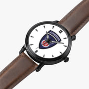 11th Airborne Division-46mm Automatic Watch is displayed in a perspective view on a white background with a brown leather band