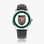 US Forces Afghanistan-Wide Type Silver Watch with a Black Leather Band