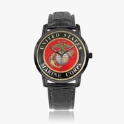 United States Marine Corps-Wide Type Black Watch with a Black Leather Band