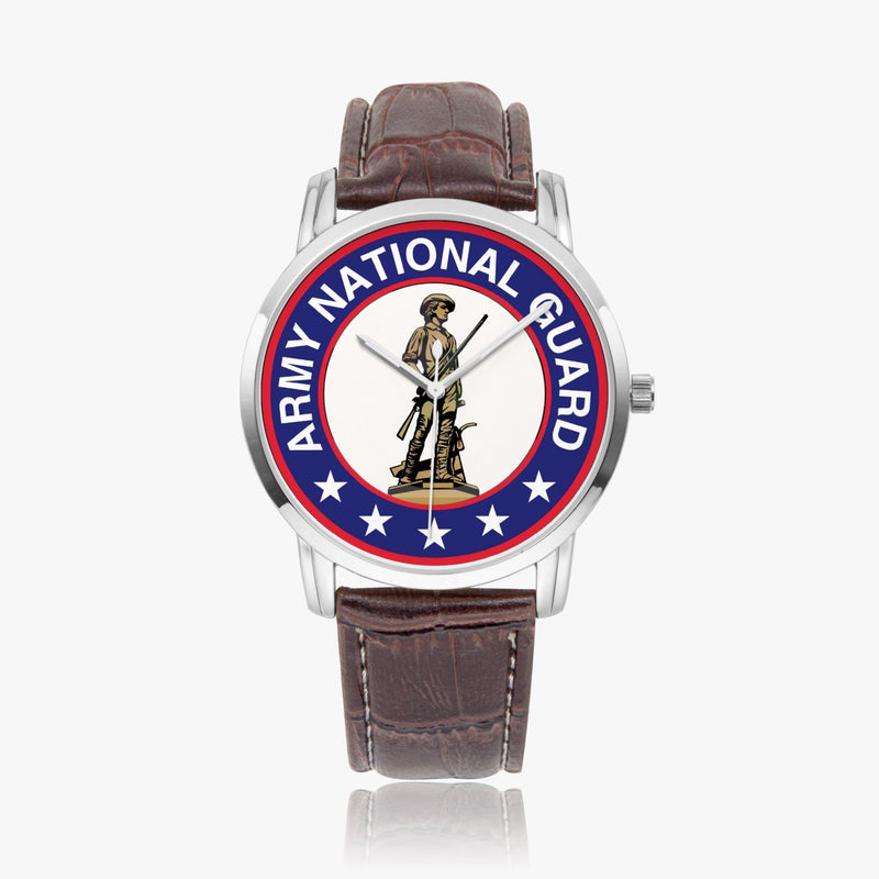 US Army National Guard-Wide Type Quartz Watch - silver with brown band