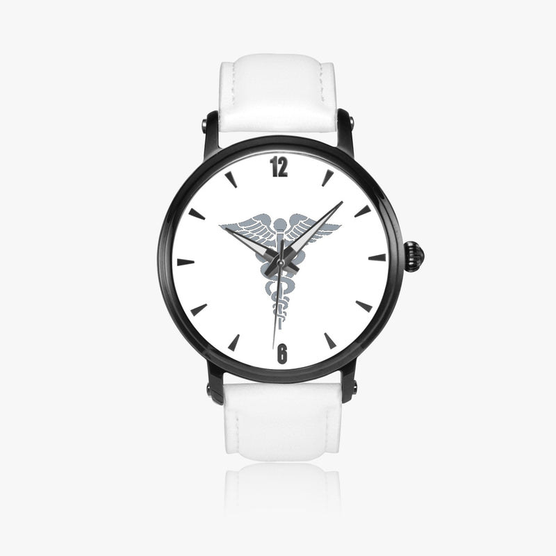 Hospital Corpsman-46mm Automatic Watch with a White Leather Band