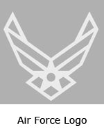 The image displays a gray and white U.S. Air Force logo with stylized wings and a central star encircled. Below the logo, the text reads "Air Force Logo".