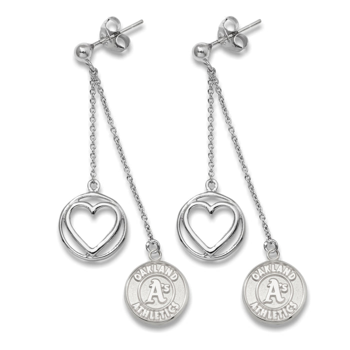 Sterling Silver MLB LogoArt Oakland Athletics Beloved Heart Earrings