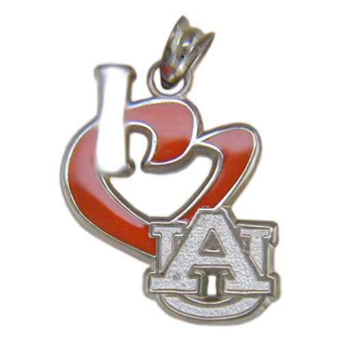 Auburn University I Heart AU with Enamel Sterling Silver Pendant