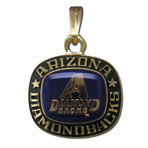 Arizona Diamondbacks Goldtone Pendant with Enamel features the team logo at the center, "ARIZONA DIAMONDBACKS" inscribed around the edge, and a top loop for easy attachment to your chain.