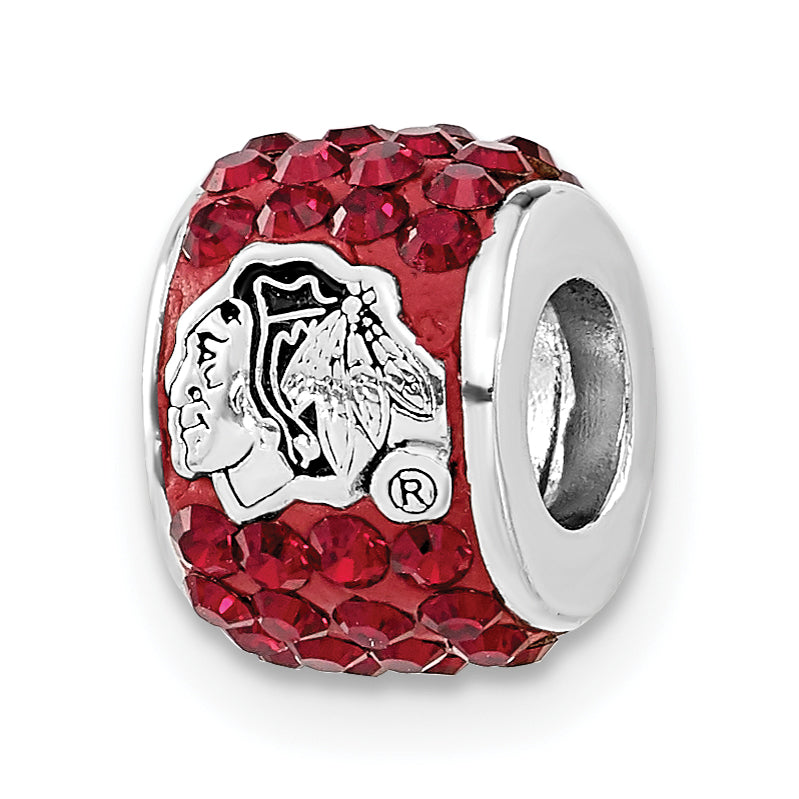Sterling Silver NHL Chicago Blackhawks Crystal Charm Bead