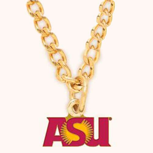 Show your school spirit with the Arizona State University Pendant, featuring a vibrant red and gold sunburst logo on an 18" chain for a comfortable fit.