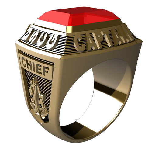 USCG Licensed Captains Men's Championship Style Type I Goldtone Ring - Echoing the design of championship rings, this ring features Licensed Captains insignia on the sides