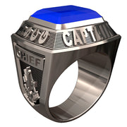 USCG Licensed Captains Men's Championship Style Type I Silver Ring - Echoing the design of championship rings, this ring features Licensed Captains insignia on the sides