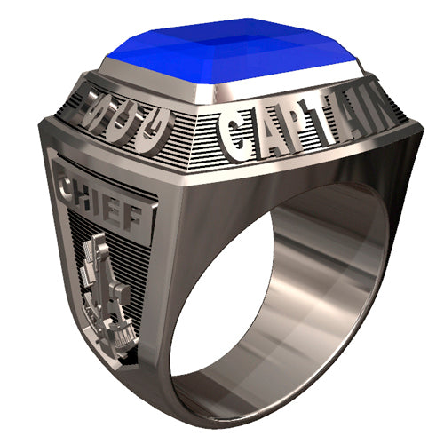 USCG Licensed Captains Men's Championship Style Type I Silver Ring - Echoing the design of championship rings, this ring features Licensed Captains insignia on the sides