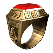USCG Licensed Engineers Men's Championship Style Type I Goldtone Ring - Echoing the design of championship rings, this ring features Licensed Engineers insignia on the sides