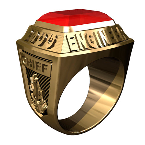 USCG Licensed Engineers Men's Championship Style Type I Goldtone Ring - Echoing the design of championship rings, this ring features Licensed Engineers insignia on the sides