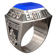 USCG Licensed Engineers Men's Championship Style Type I Silver Ring - Echoing the design of championship rings, this ring features Licensed Engineers insignia on the sides