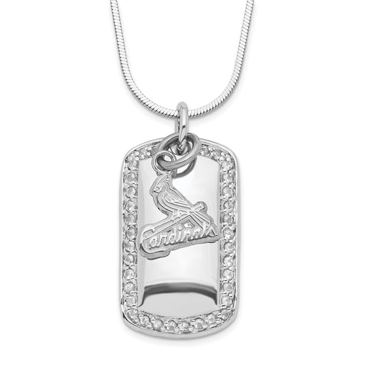 Sterling Silver MLB St Louis Cardinals CZ Dog Tag Necklace