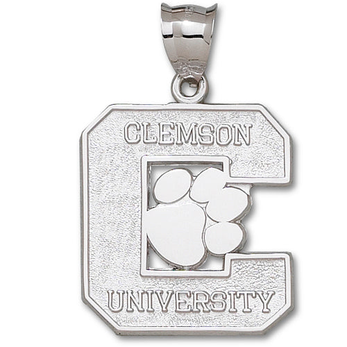 Clemson University C Paw Giant Silver Pendant