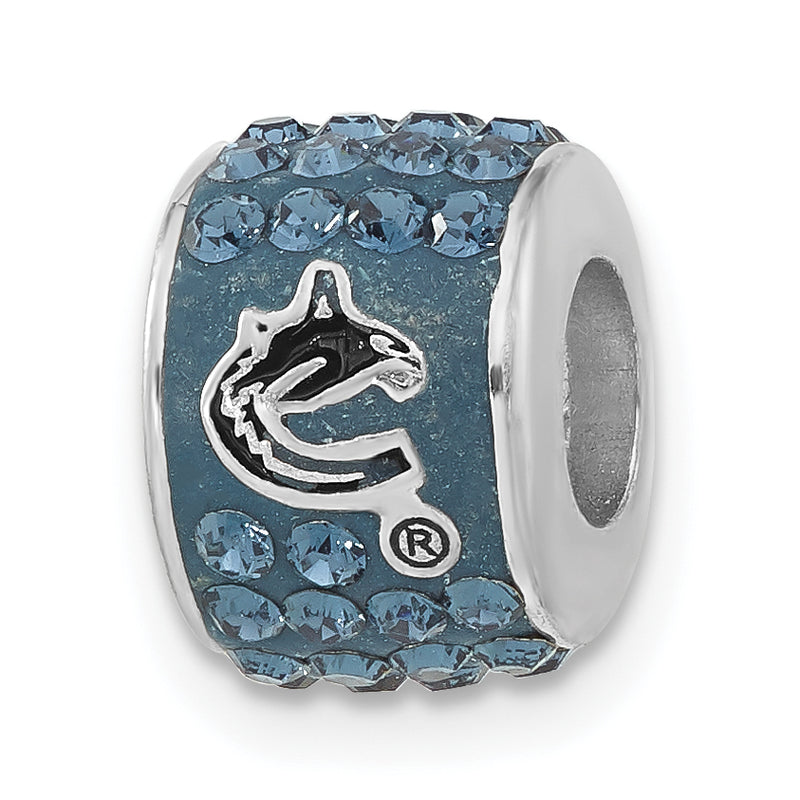 Sterling Silver NHL Vancouver Canucks Polished Blue Crystal Bead Charm