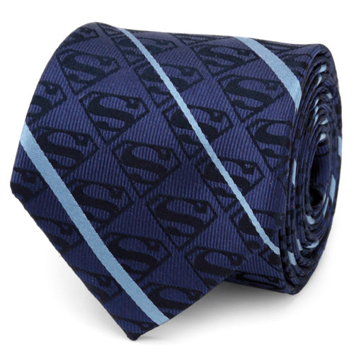 Superman Stripe Pattern Blue Silk Men's Tie